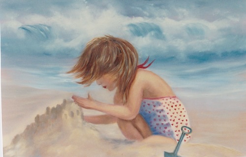 Girl and sandcastle painting